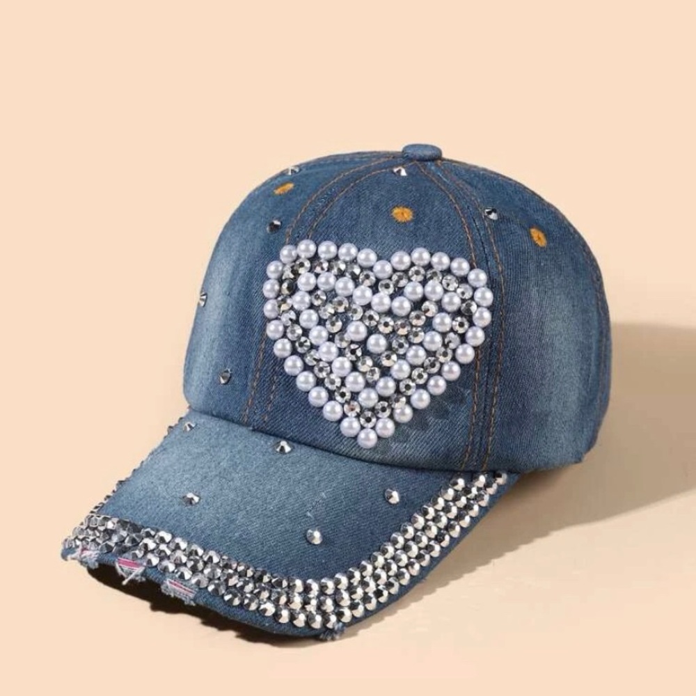 COPY - COPY - Rhinestone & Faux Pearl denim baseball Hat